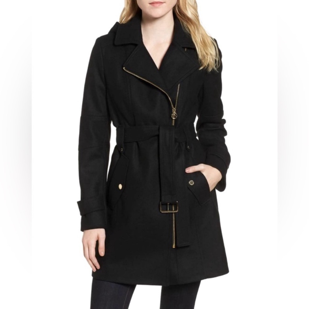 $395 Michael Kors Pea Coat Asymmetrical black medium petite